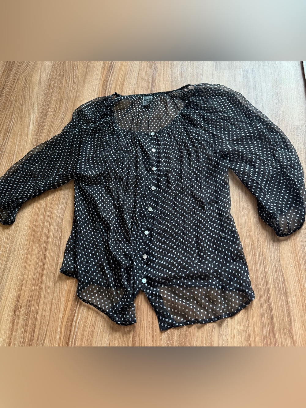 Casual Studio Sheer Black Polka Dot Button-Front Blouse